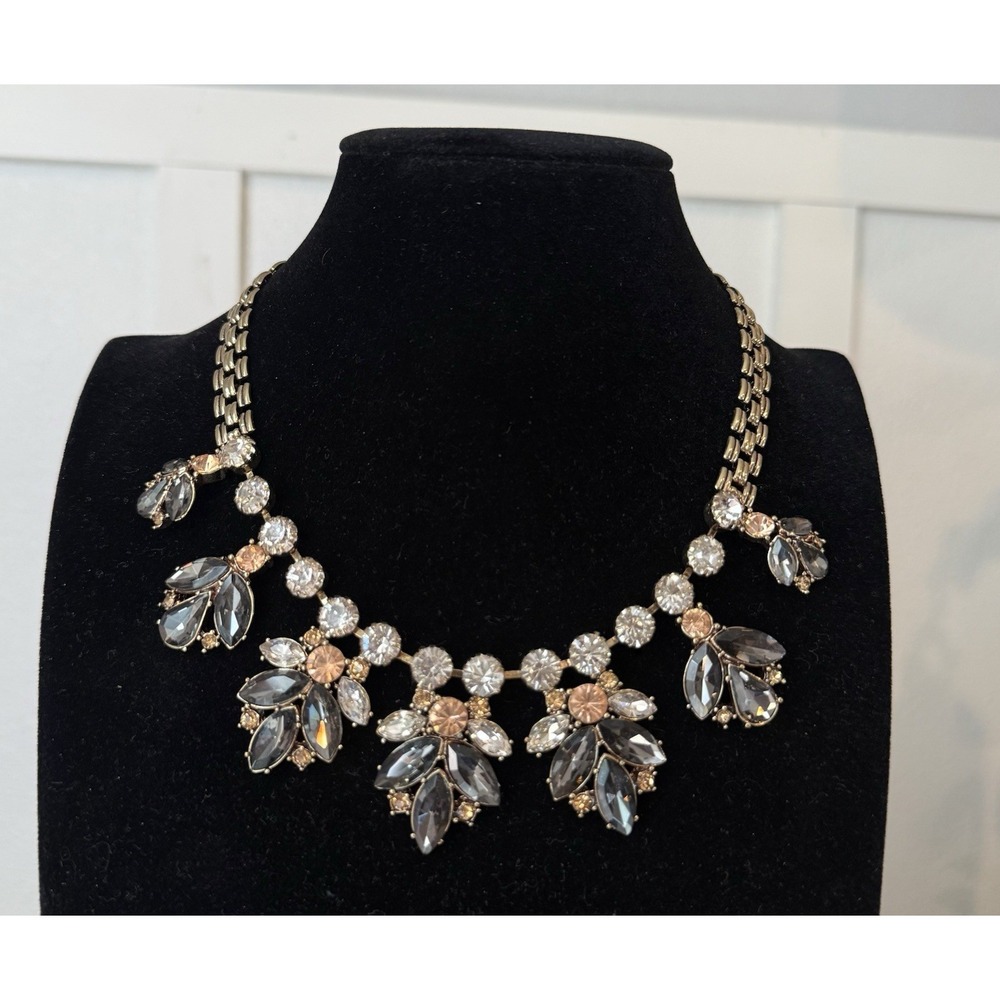 Bella Jack Statement Necklace Gold Tone Crystal Rhinestone Floral Bib